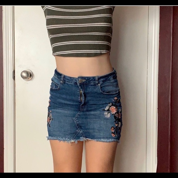 Embroidered Jean Mini Skirt - Picture 2 of 2